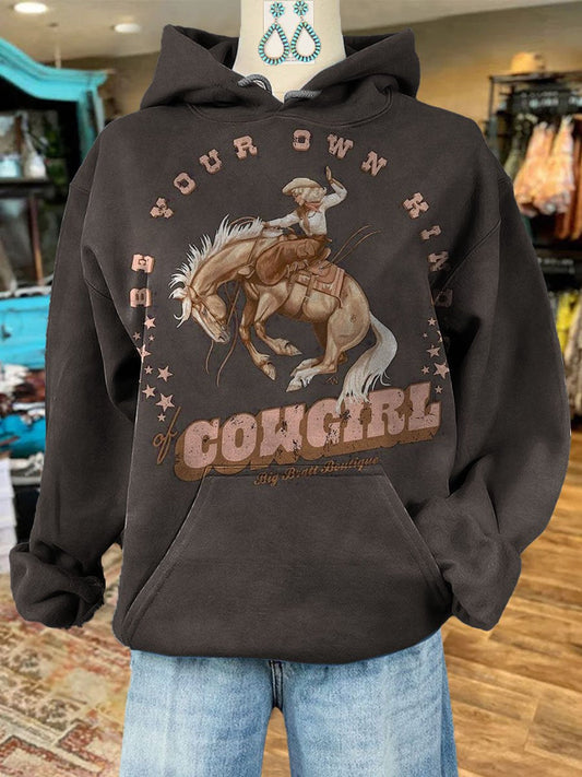 Vintage Cowgirl Print Casual Hoodie Sweatshirt