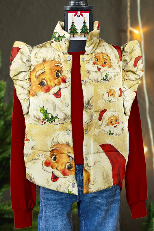 Retro Ugly Christmas Santa Flying Sleeve Padded Vest