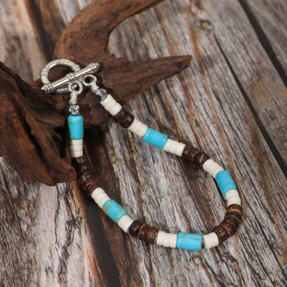 Unisex Retro Ethnic Turquoise Coconut Shell Bracelet