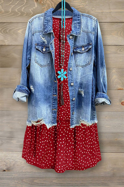 Casual V-neck Polka Dot Ruffled Dress