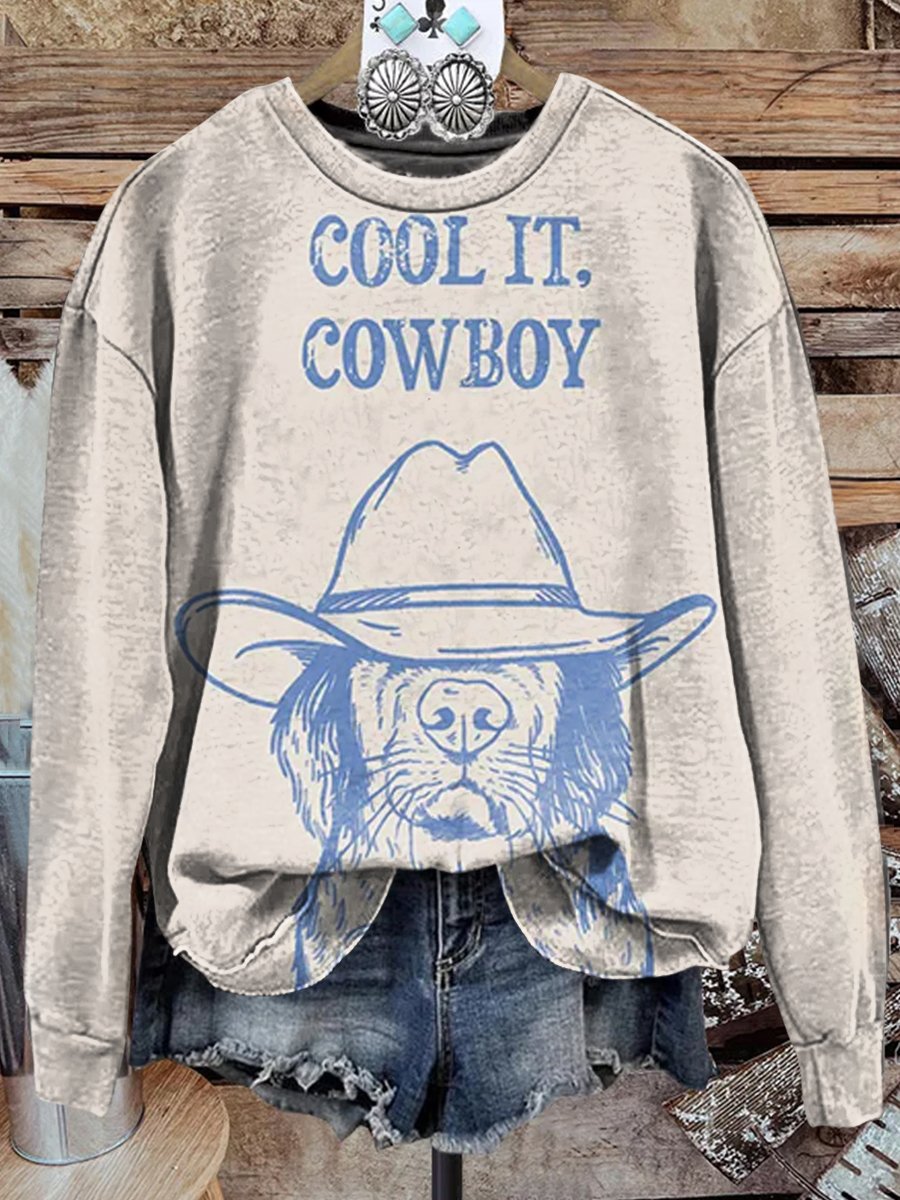 Cool It Cowboy Print Casual Sweatshirt