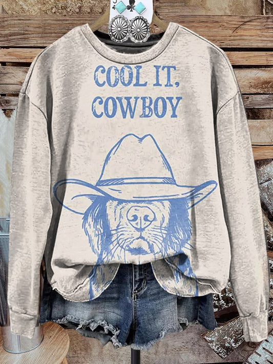 Cool It Cowboy Print Casual Sweatshirt