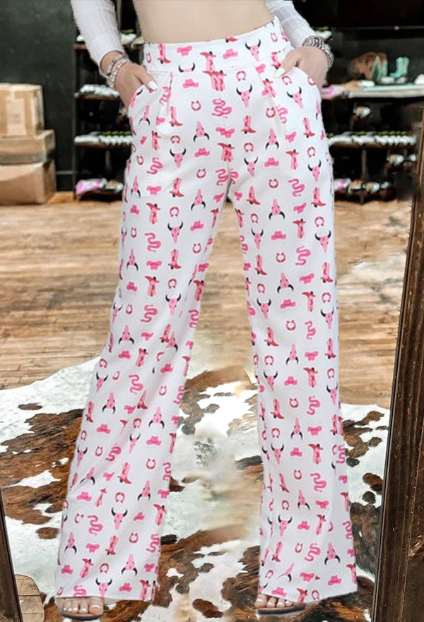 Pink Cowgirl Collage Printed Pants