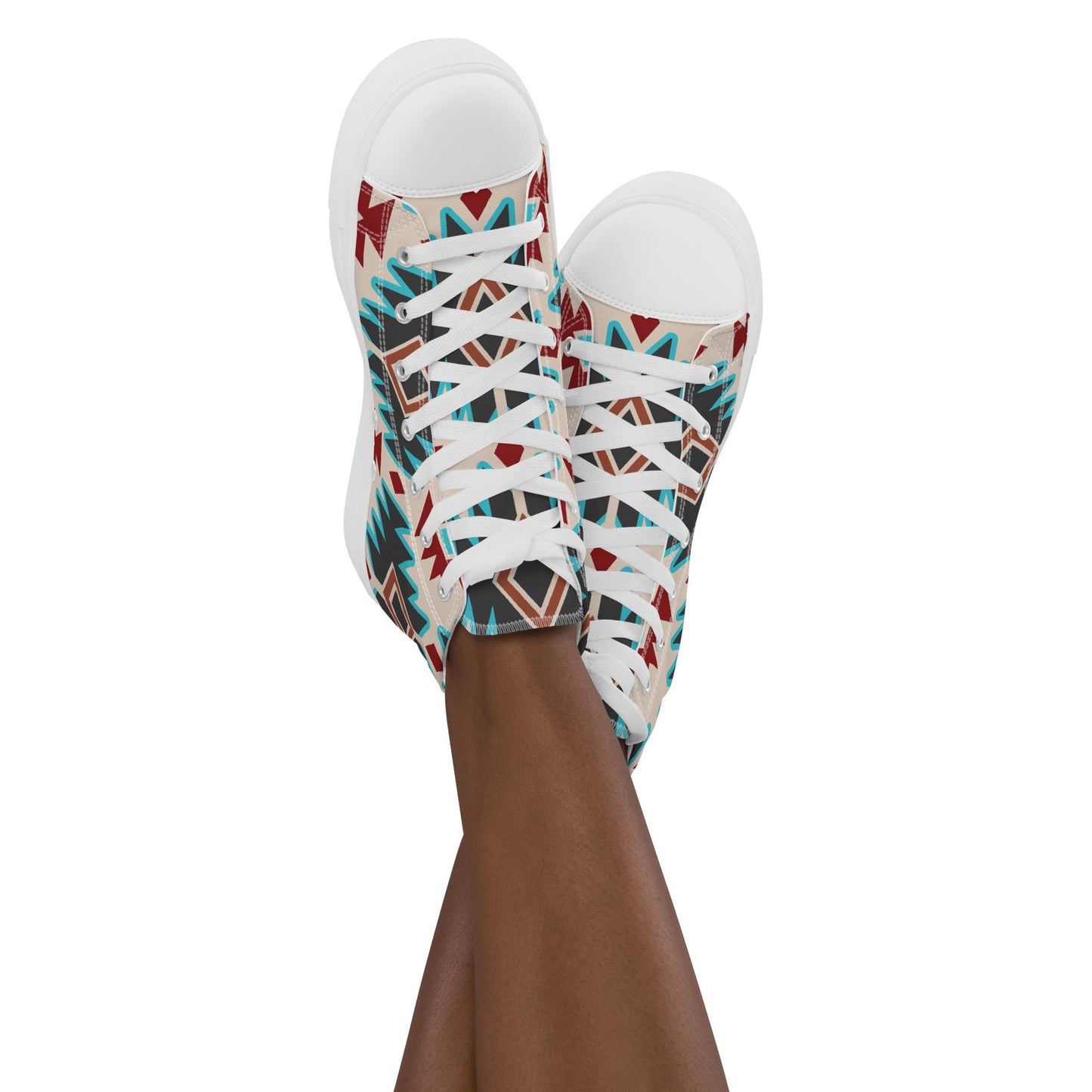 Red Aztec Bull Women__ high top canvas shoes