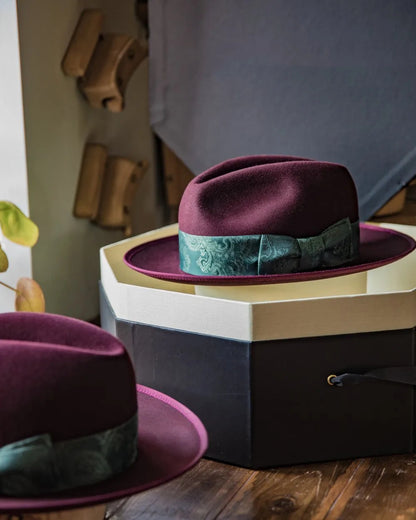 Bespoke Handmade Fedora - Special hat band-Dark burgundy