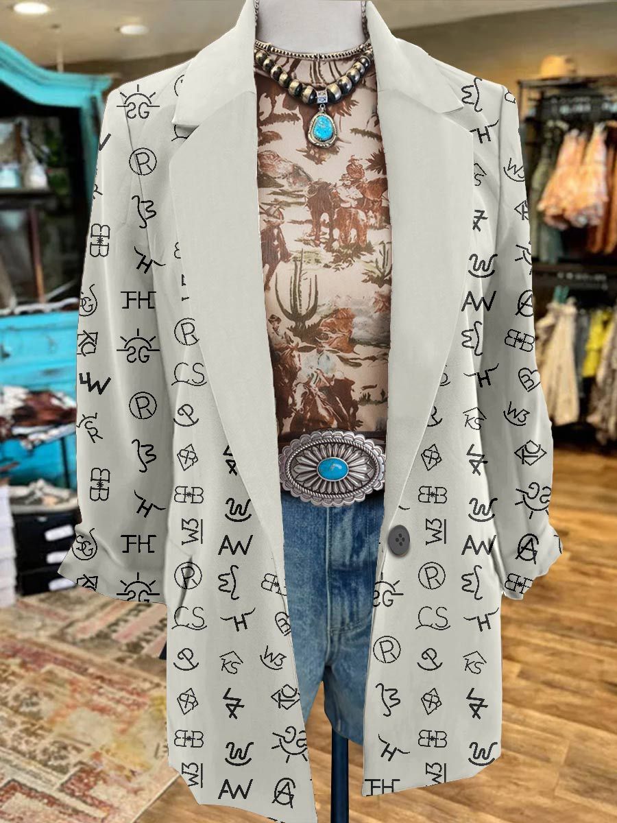 Women's Cattle Brands Print 3/4 Sleeve Casual Blazer