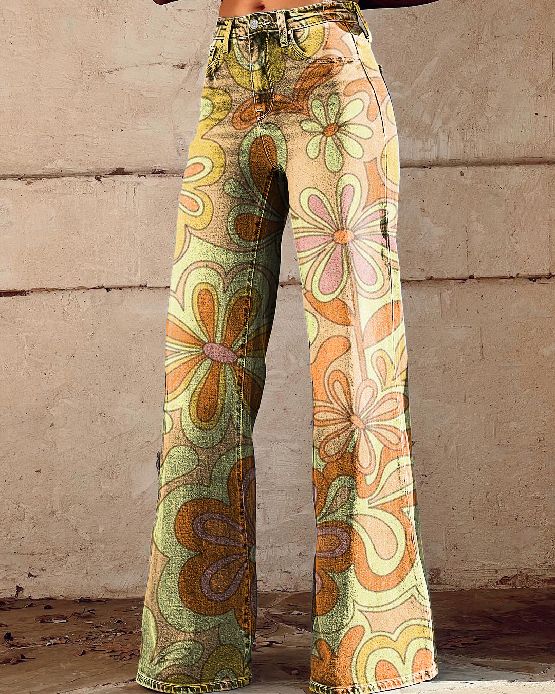 Women's Vintage Floral Print Casual Wide Leg Pants