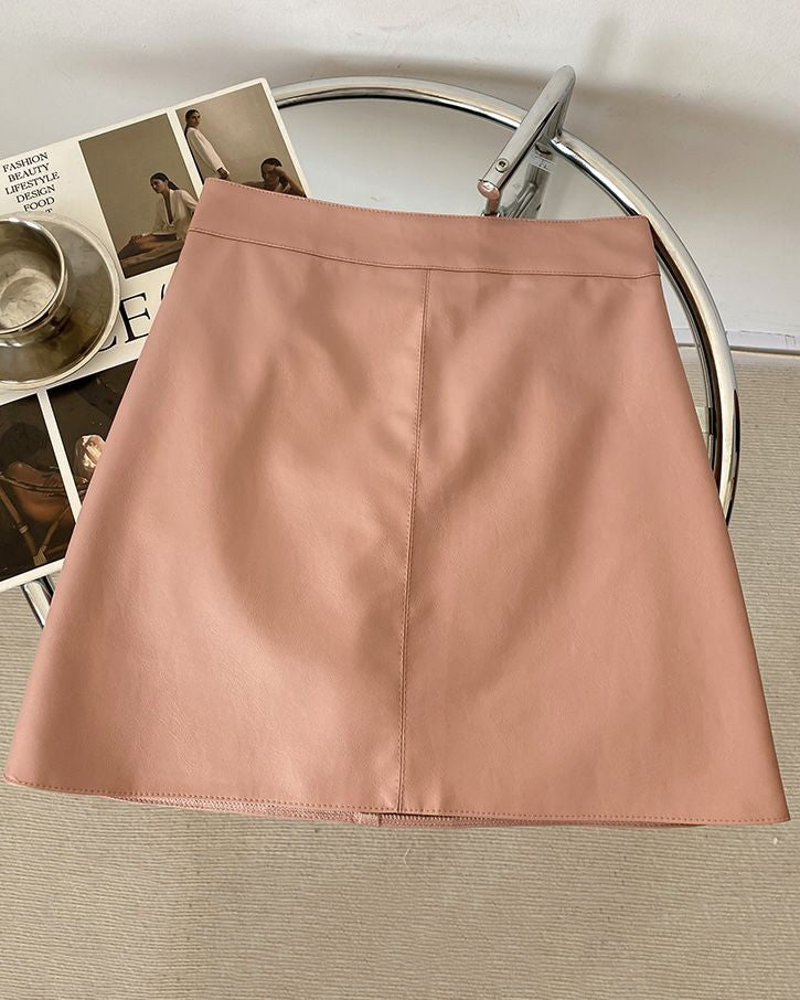 High-Waisted Pu Leather A-Line Hip Skirt