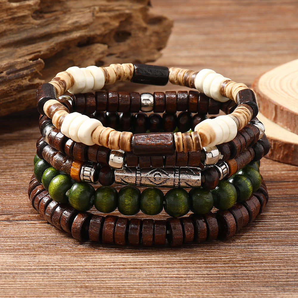 Unisex Multi-layer Elastic Thread Wooden Bead Coconut Shell Bracelet