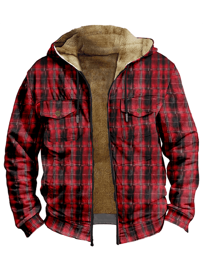 Men's Western Style Printed Hooded Fleece Jacket