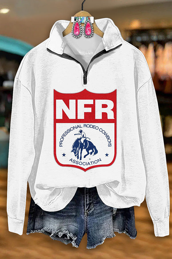 Retro Western NFR Print Zipper Sweatshirt