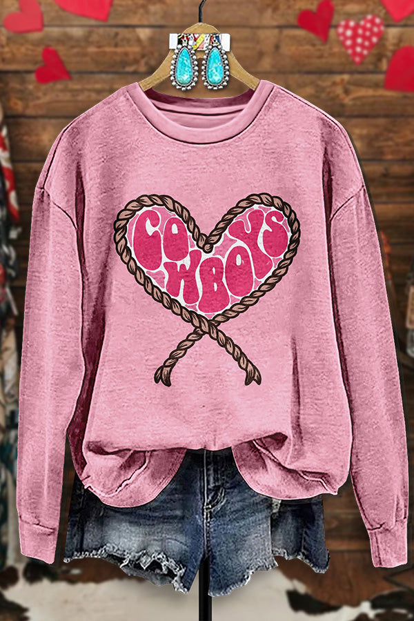 Retro Western Cowboy Heart Print Sweatshirt