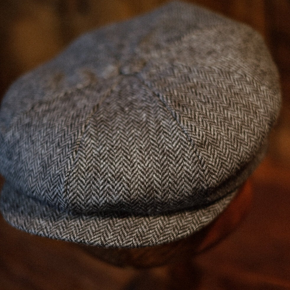 Eight Piece Classic Gray Herringbone Wool Newsboy Hat