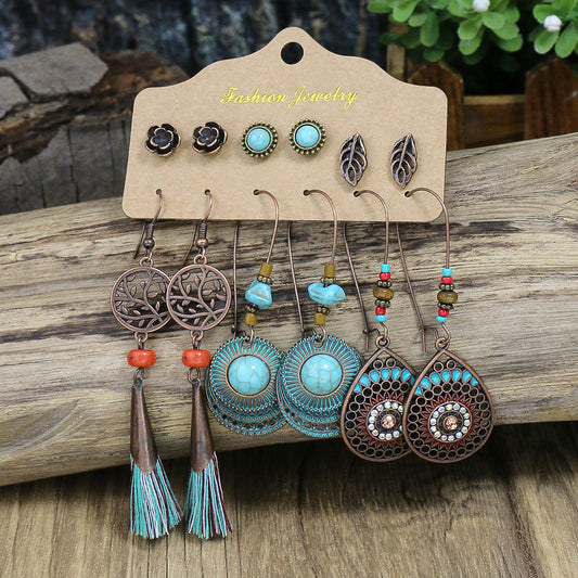 Women's Bohemian Retro Turquoise Tassel Earrings