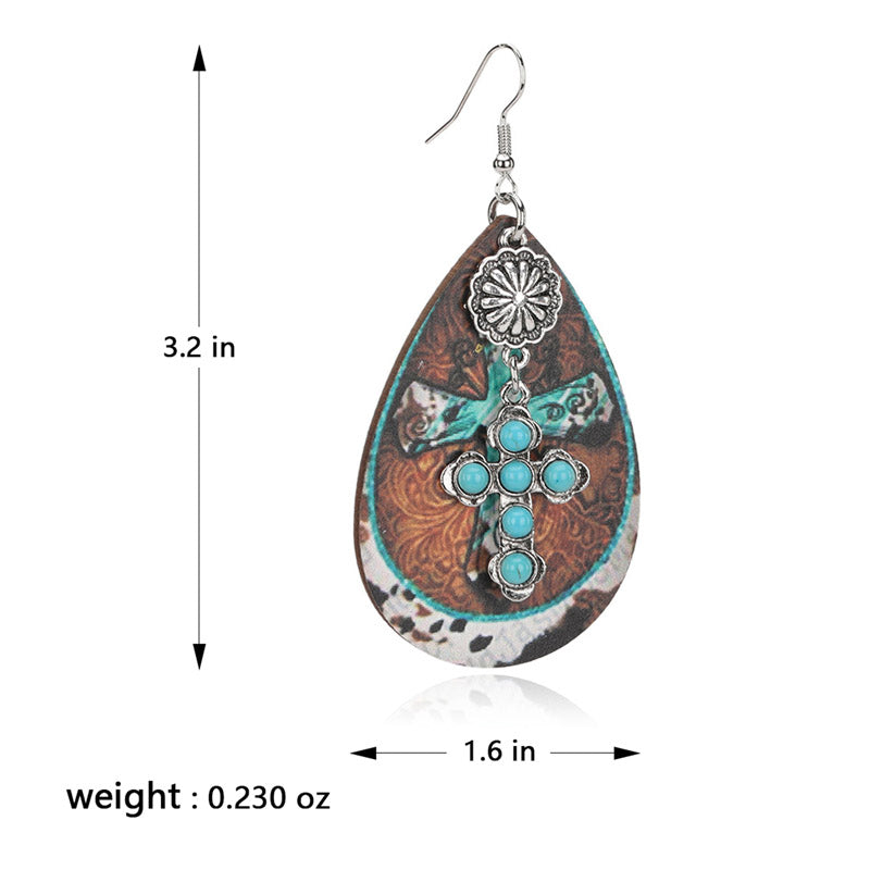 Rustic Couture's® Western Cross Teardrop Dangling Earring