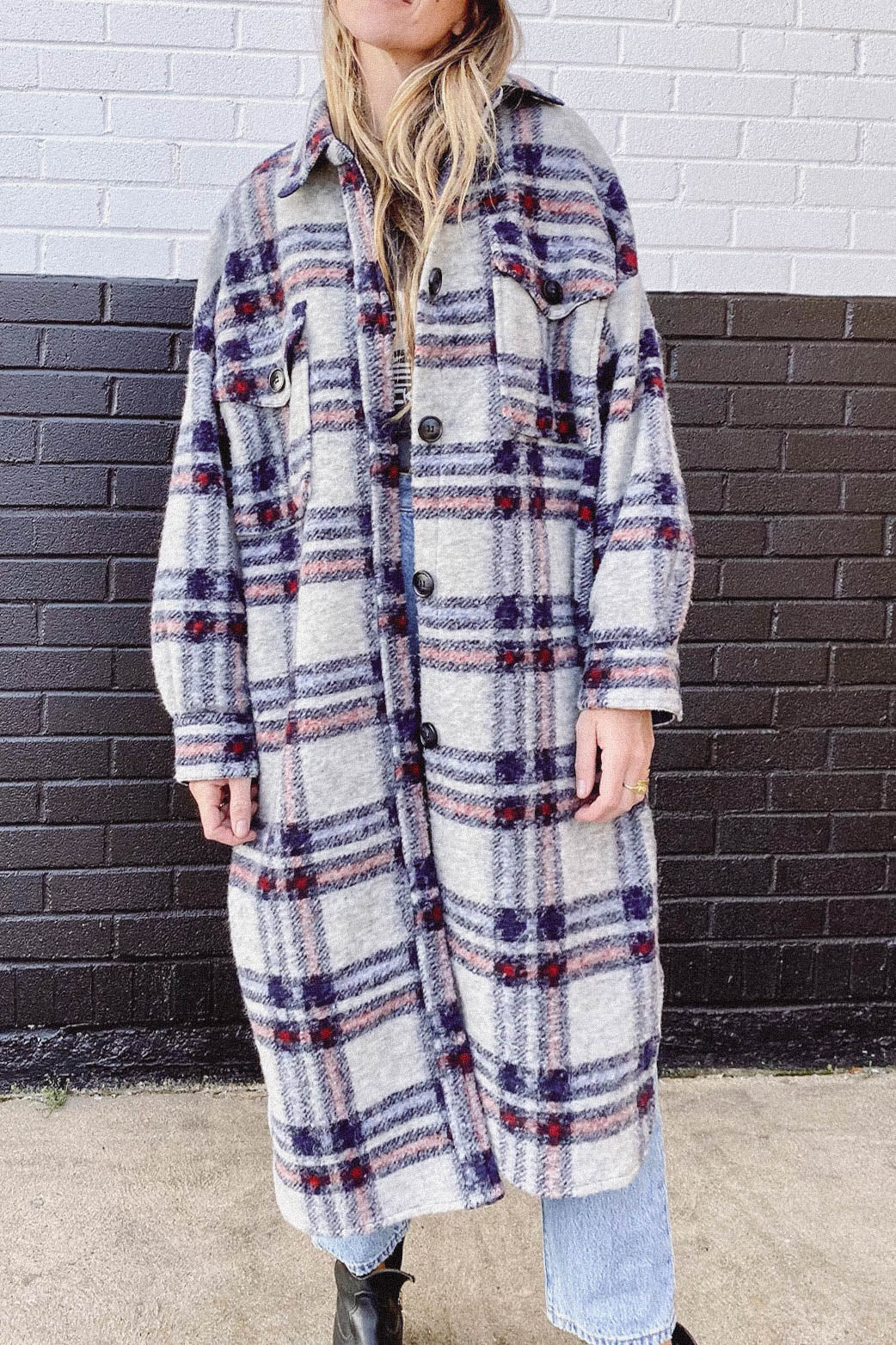 Women's Coat Thick Plush Loose Plaid Long Sleeve Woolen Coat