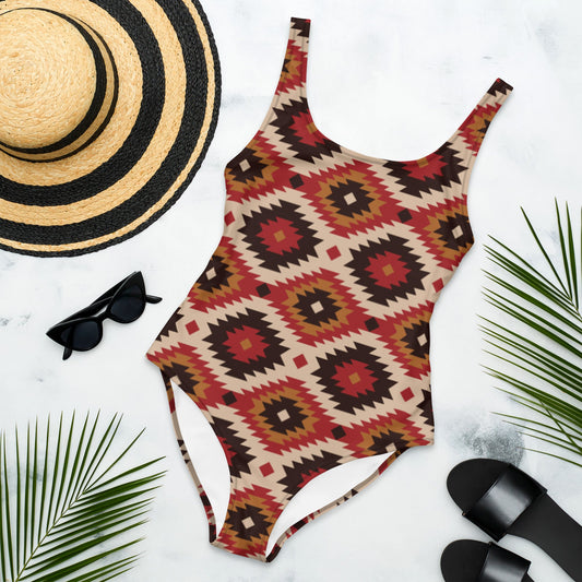 Yeehaw Rust Aztec One-Piece Swimsuit