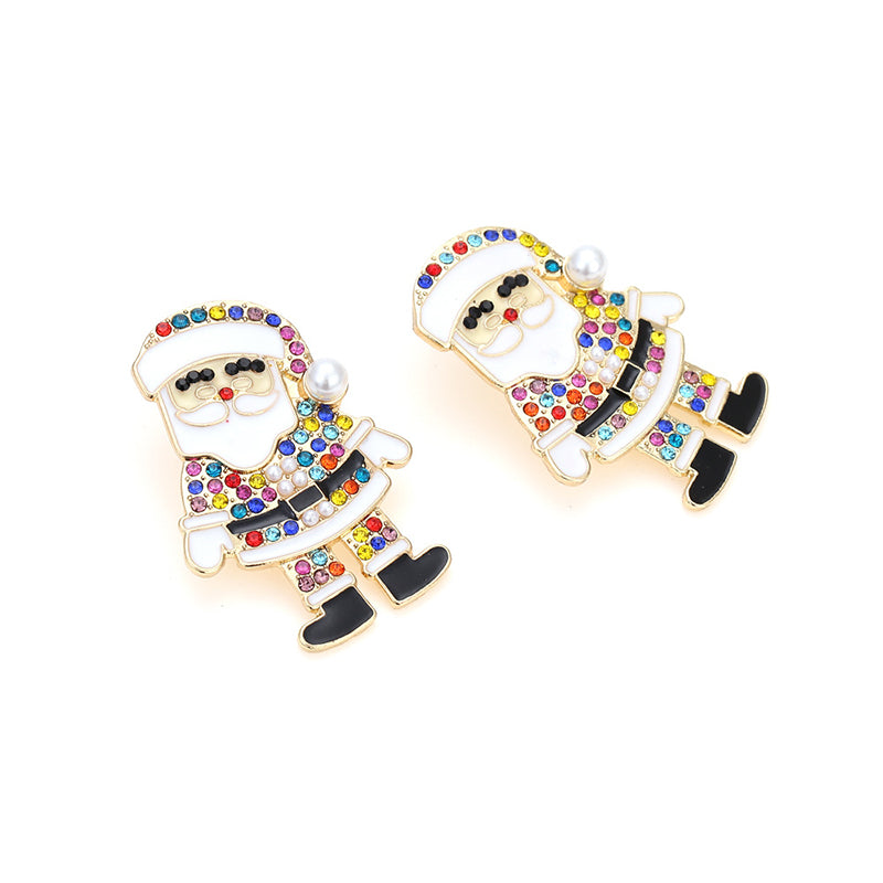 Multi Colored Rhinestone Santa Claus Earrings