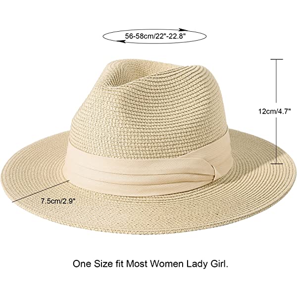 Wide Brim Straw Panama Roll up Hat Belt Buckle Fedora Beach Sun Hat