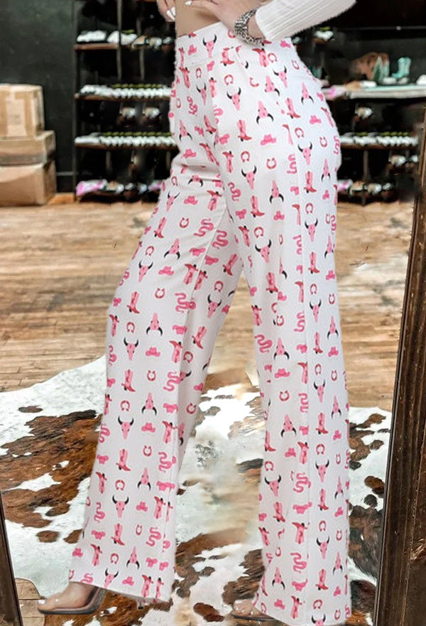 Pink Cowgirl Collage Printed Pants