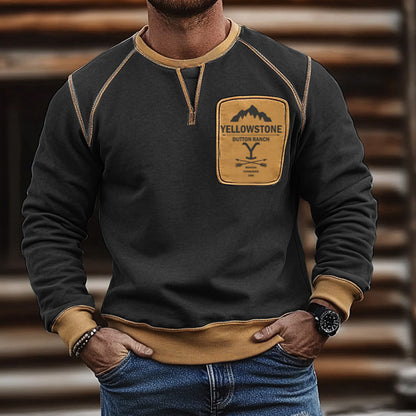 Men's Outdoor Vintage Yellowstone Patch Print Casual Pullover Sweatshirt