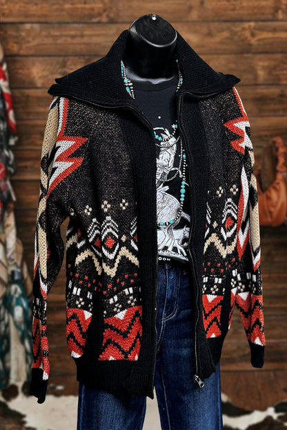 Vintage Aztec Zip Up Sweater