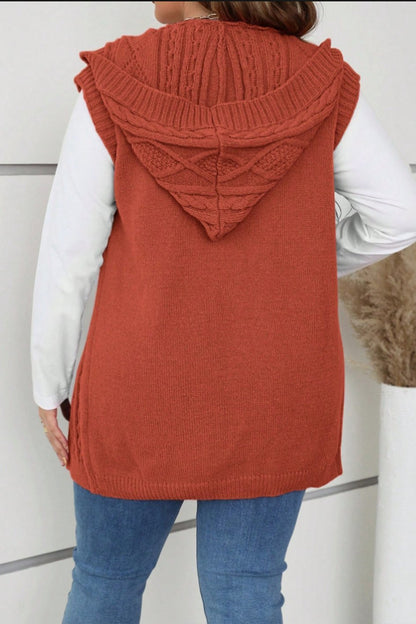 Women's casual sleeveless hooded knitted cardigan