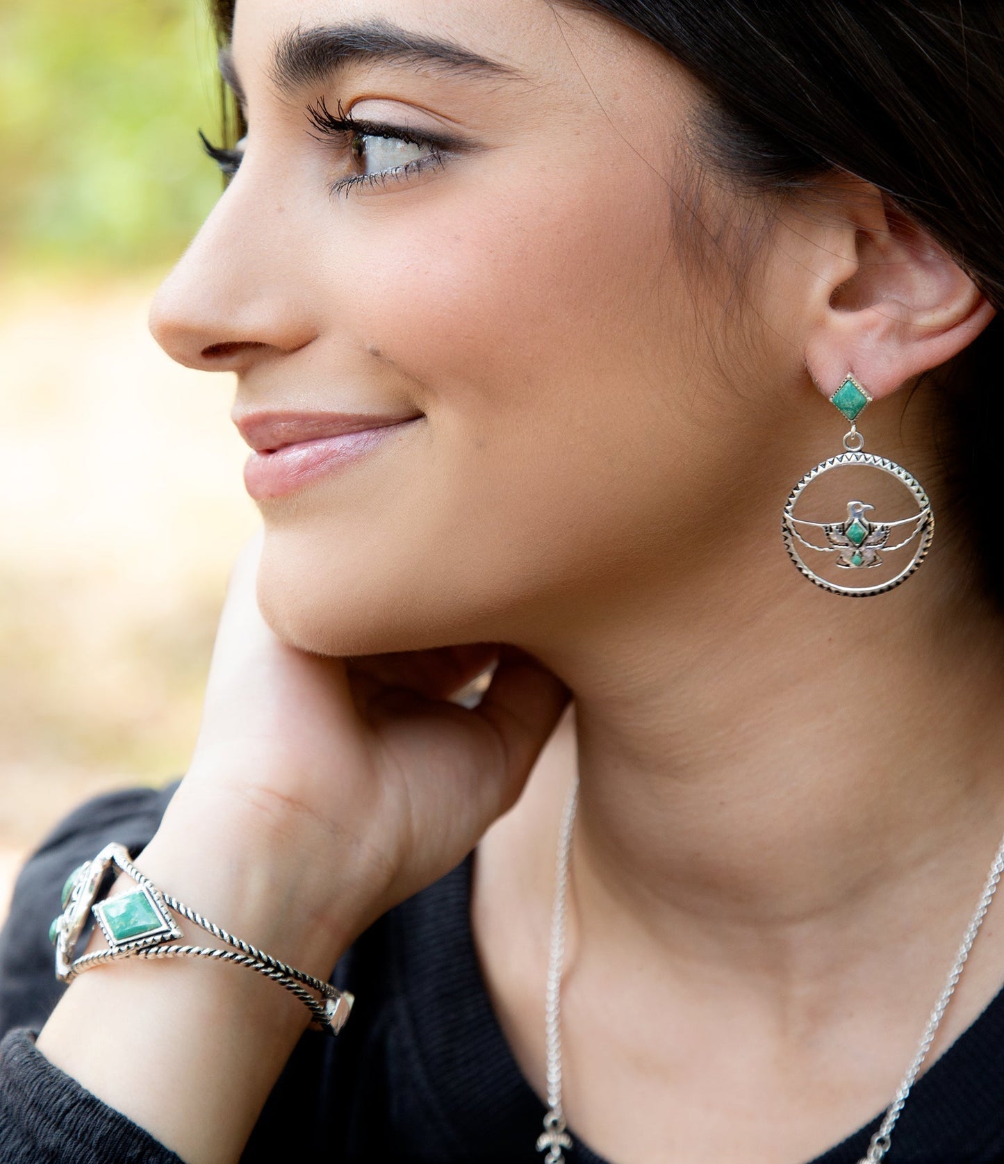 Barse Thunderbird Green Turquoise and Sterling Silver Earrings