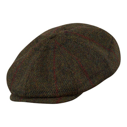 PEAKED CAPS Genuine Scottish Harris Tweed 8 Panels Man Cap Wool Large Crown GREEN-RED