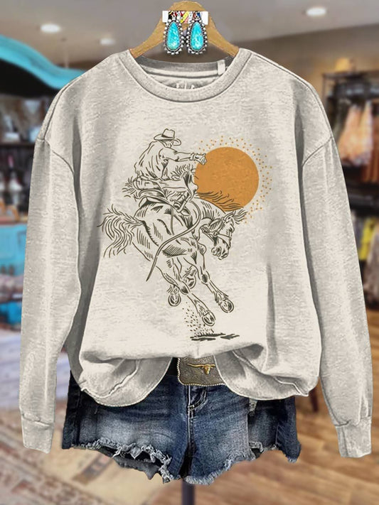 Wild West Cowboy Print Casual Sweatshirt