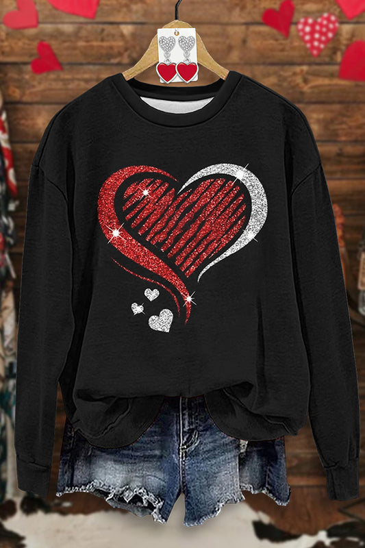 Classic Valentine's Day Heart Print Sweatshirt