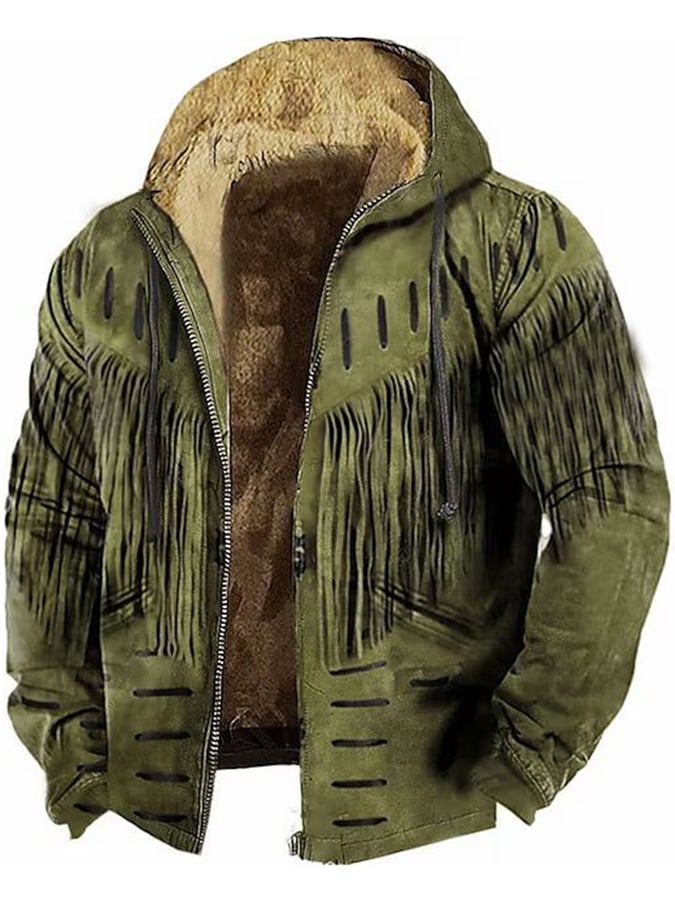 Retro Casual Forest Elk Print Velvet Men's Jacket