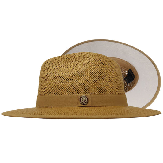 Bruno Capelo Kingdom Color Bottom Wide Brim Straw Fedora-Acorn / Bone