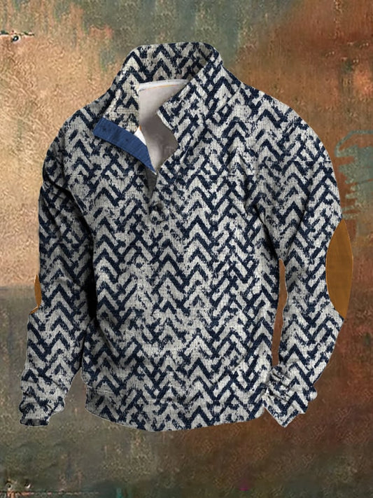 Men's vintage western stand collar sweatshirt