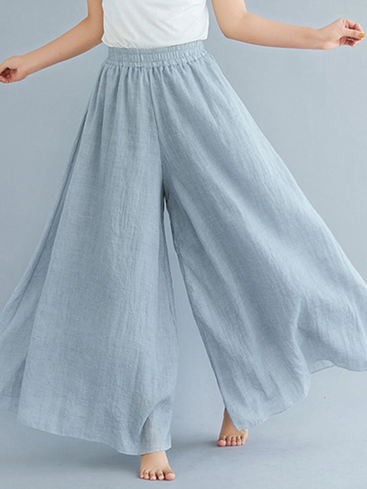 Casual Solid Elastic High Waist Wide Leg Pants