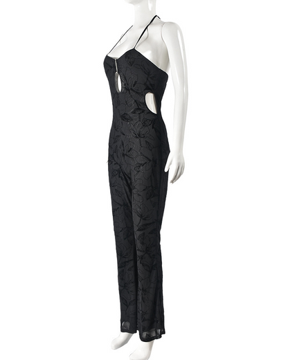 Neck-To-Back Lace Veil Sheathed Jumpsuits