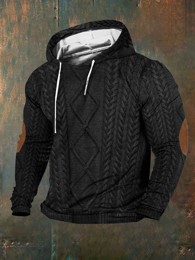 Men's Vintage Knitted Print Hoodie