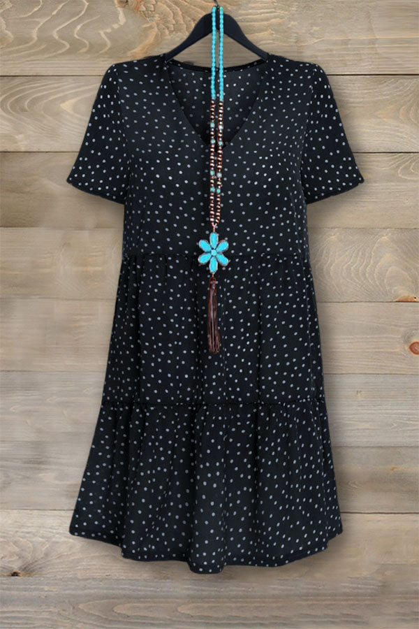 Casual V-neck Polka Dot Ruffled Dress