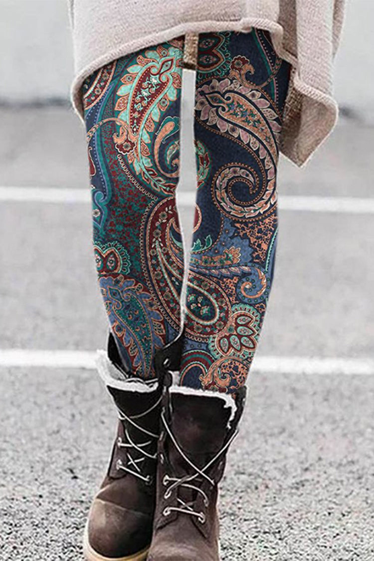 Vintage Floral Print Casual Leggings