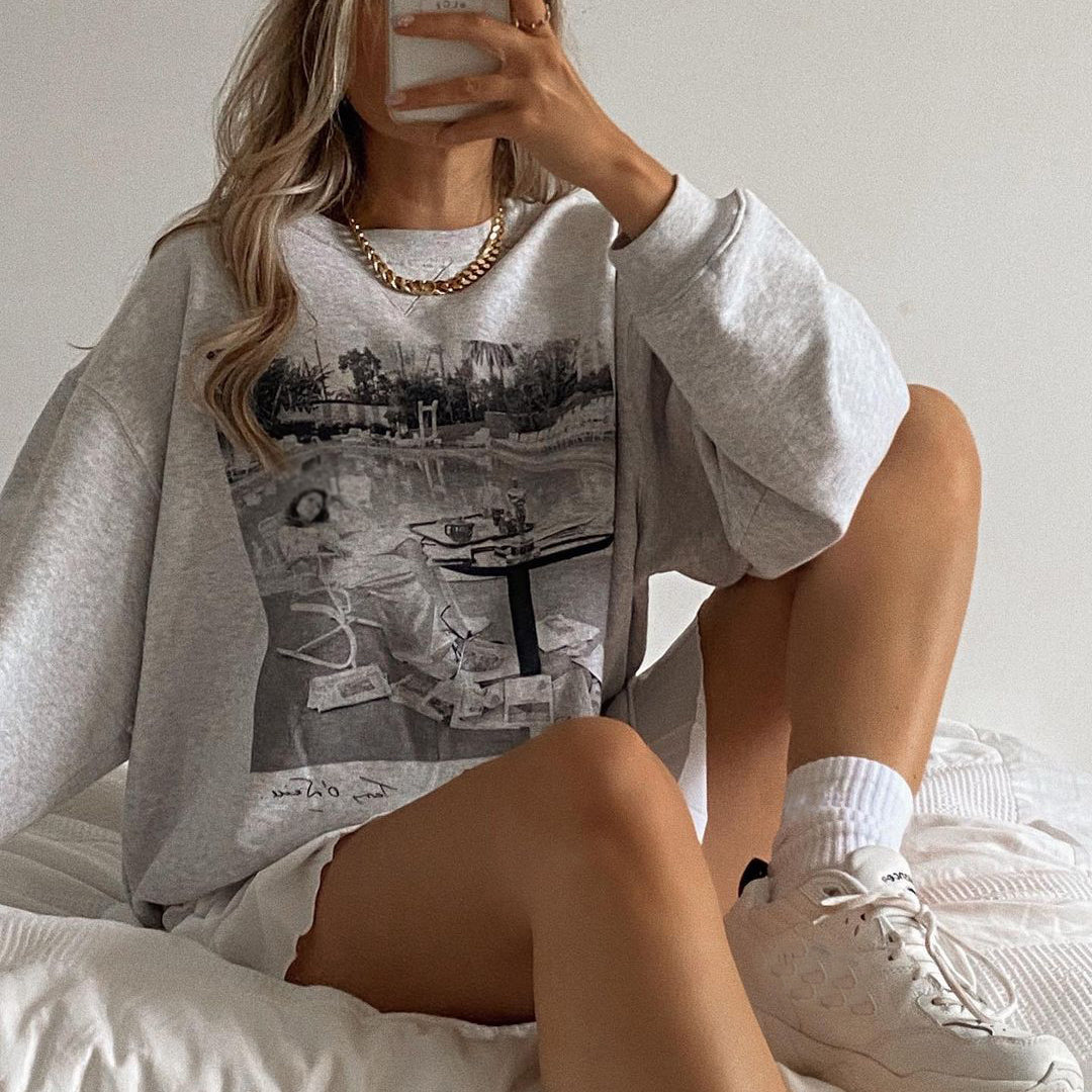 Modern Printed Color Long Sleeve Sweatshirt