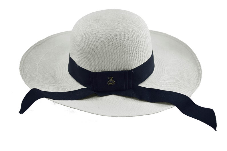 Classy Long Brim White | Black Band | Genuine Panama Hat | Toquilla Straw | Handwoven in Ecuador - EA - HatBox Included