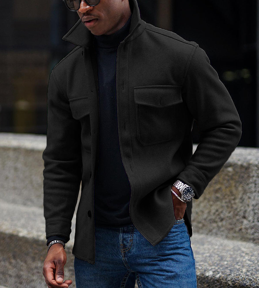 Solid Long-sleeved Casual Woolen Men's Jacket