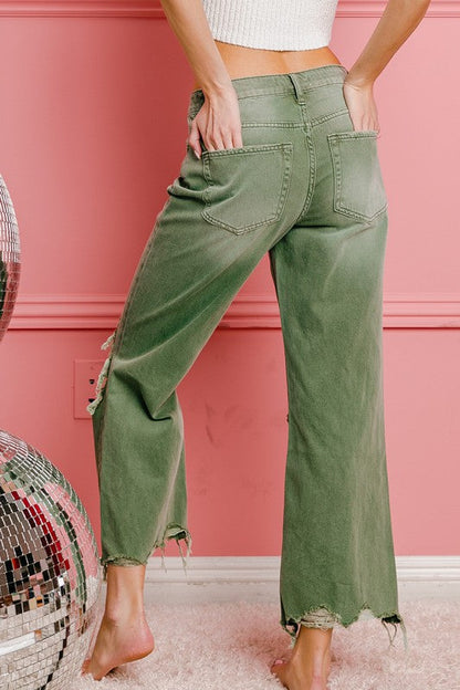 Distressed Vintage Washed Wide Leg Pants choice of colors