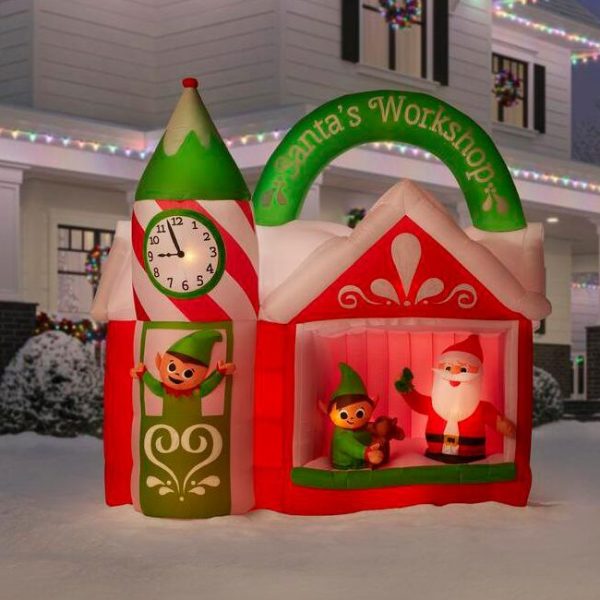 Christmas-animated inflatable santas workshop scene