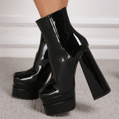 Selena Glossy Black Platform Boots