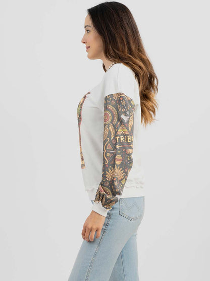 Women's Studded "101 Ranch Wild West" Graphic Print Distressed Long Sleeve Sweatshirt