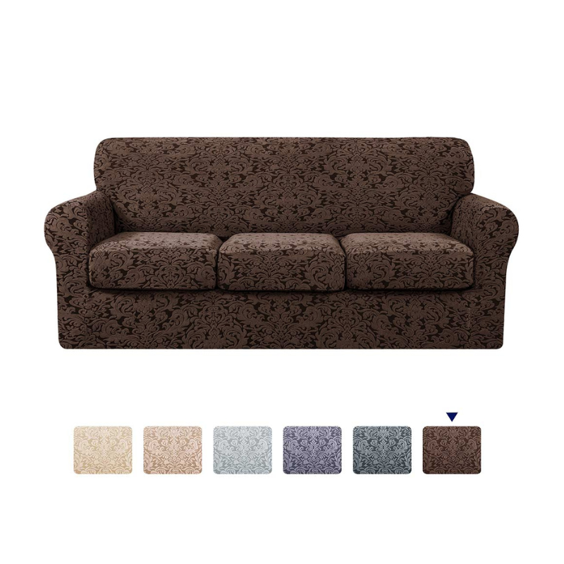 Exquisite Jacquard Floral Pattern High Spandex Sofa Slipcover Includes Separate Seat Covers