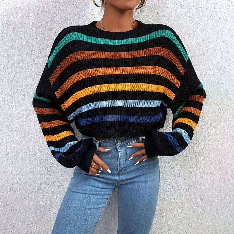 Amelia Striped Knit Cropped Sweater