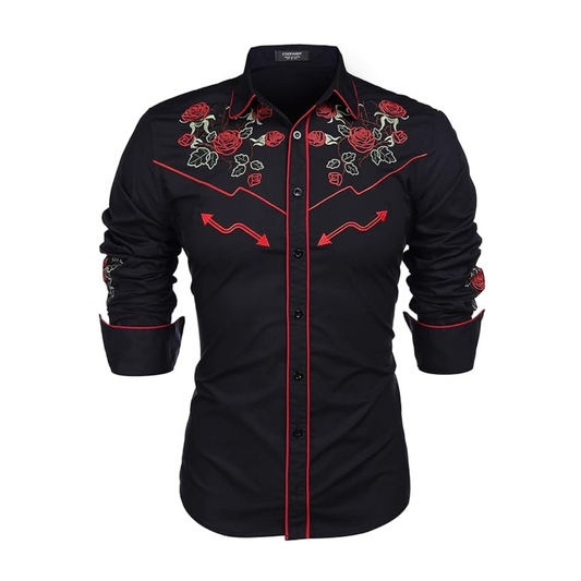 Men's Long Sleeve Cowboy Rose Embroidered Shirt