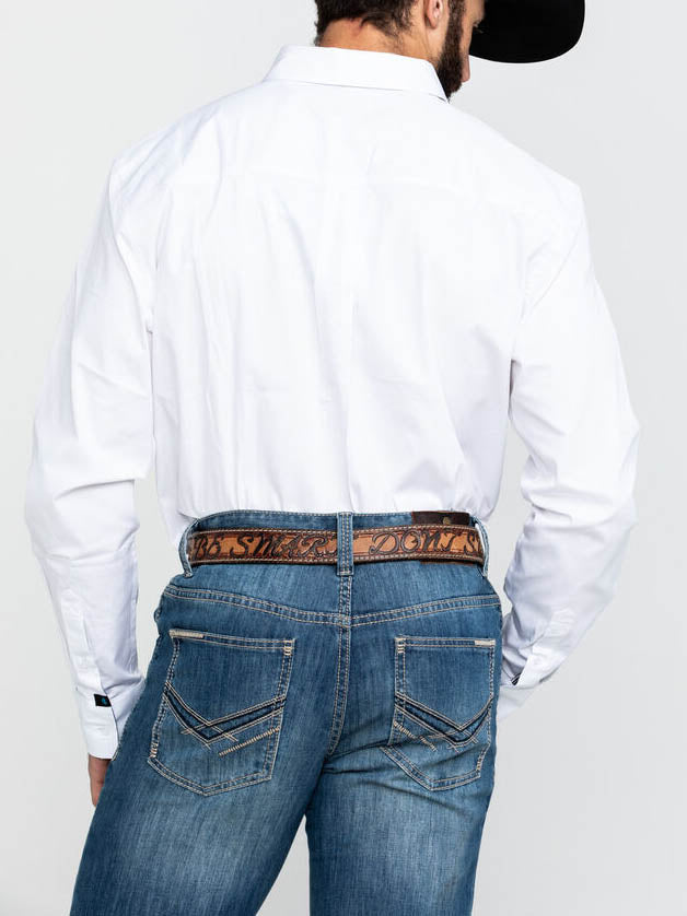 Men's White Solid Long Sleeve Western Shirt